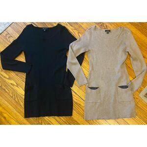 Sweater Stretch Dress Lot Of 2 Women’s M-L Black Beige Pockets